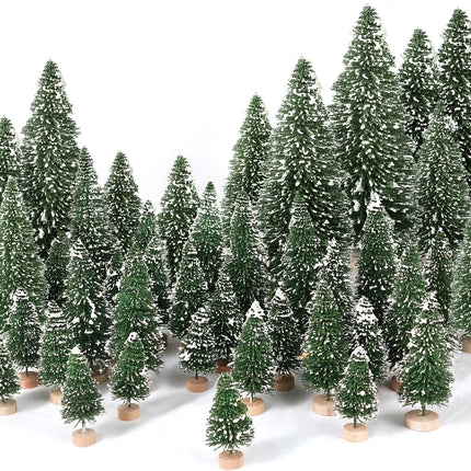 30PCS Artificial Mini Christmas Trees, Mini Pine Tree Sisal Trees with Wood Base Bottle Brush Trees for Christmas Table Top Decor Winter Crafts Ornaments
