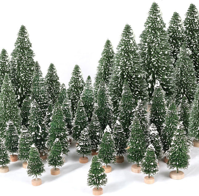 30PCS Artificial Mini Christmas Trees, Mini Pine Tree Sisal Trees with Wood Base Bottle Brush Trees for Christmas Table Top Decor Winter Crafts Ornaments
