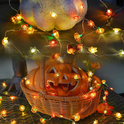 Fall Decor 3D Pumpkin Acorn Maple Leaf Fairy Lights Battery Operated Remote