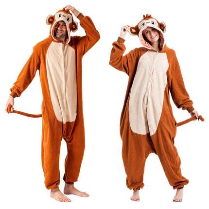 Adult Pajamas Plush Jumpsuit One Piece Monkey Costume for Halloween Animal Themed Party Dress up Role Playing Cosplay