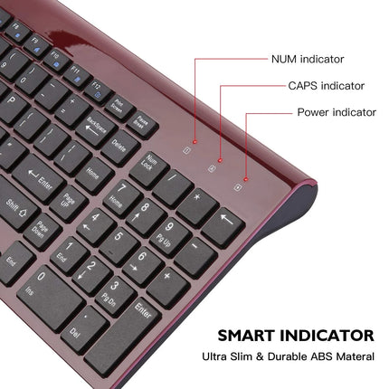 Wireless Keyboard Mouse Combo,  Compact Wireless Keyboard and Mouse Set 2.4G USB Ultra-Thin Sleek Design for Pc/Laptop/Windows(Wine Red)