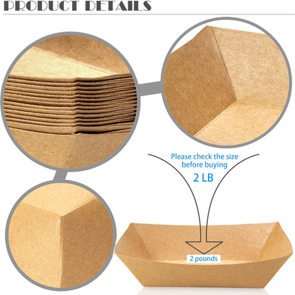 100 Pack 2Lb Paper Food Trays, Heavy-Duty Paper Food Boat Disposable Serving Basket Tray for French Fries Nachos Snack Hot Dog Taco BBQ Popcorn Party Picnic Wedding Party (Brown)