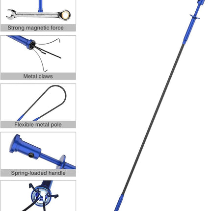 Grabber Tool Magnetic, Bendable Reacher with LED Lights, Blue