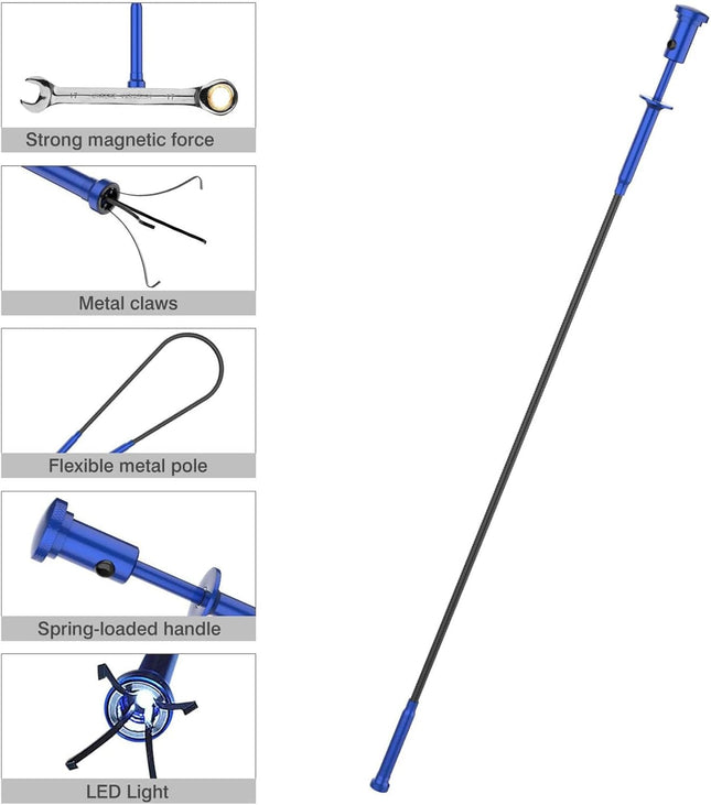 Grabber Tool Magnetic, Bendable Reacher with LED Lights, Blue