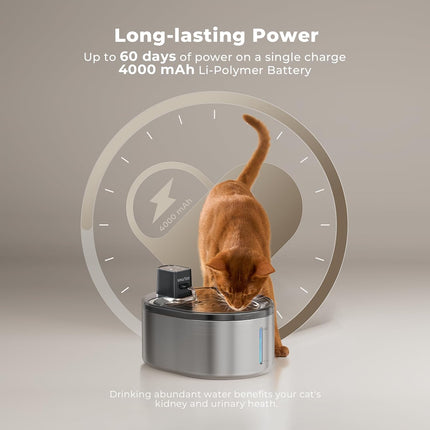 Wireless Cat Water Fountain Stainless Steel,152Oz/4.5L Cat Fountain