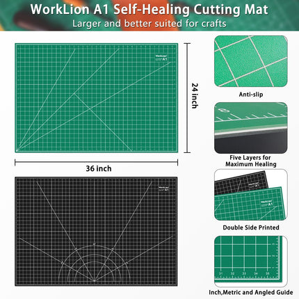 Self Healing Cutting Mat: 24 X 36 Inch Large Double Sided 5-Layer Gridded PVC Cut Mat for Sewing & Quilting & Scrapbooking & Arts and Crafts Projects (Green/Black)…