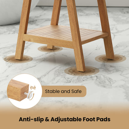 20 Inches Teak Wood Shower Bench with Storage Shelf and Adjustable Foot Pads