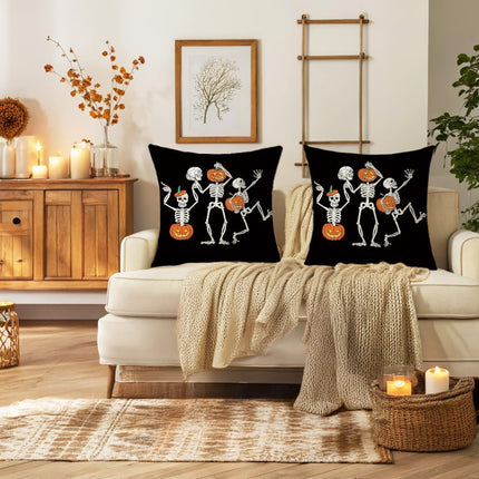 Halloween Pillow Covers 20 X 20 Inch Set of 2 Skeleton Skull Pumpkin Couch Throw Pillow Covers Decorative Pillow Case Cushion Case for Chair Sofa Bedroom Living Room Halloween Home Decor Black