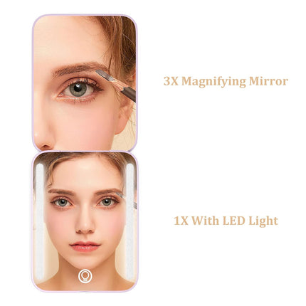 1X/3X Travel Mirror with Light, Compact Magnifying Mirror