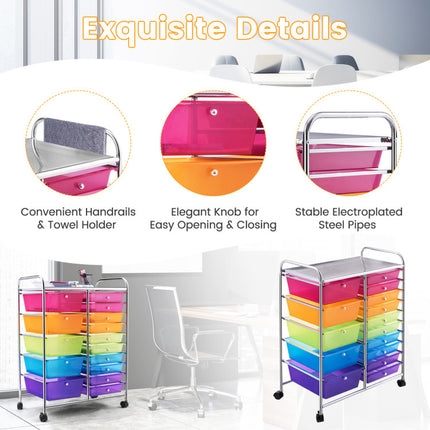 15-Drawer Utility Rolling Cart with Drawers Multi-Use Storage