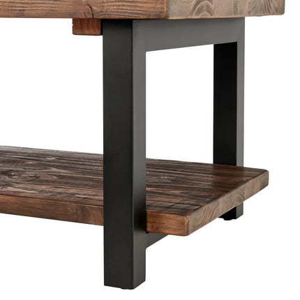 Rundell Pomona Rustic Industrial Modern Vintage Metal and Solid Wood Coffee Table with Storage, Easy Assembly, Small Rectangle Coffee Table, 42 in X 24 in X 18 In