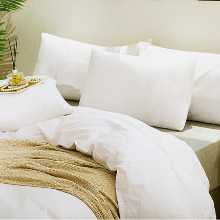 100% Linen King Pillow Cases Set of 2 (20"X36"), White Natural Linen
