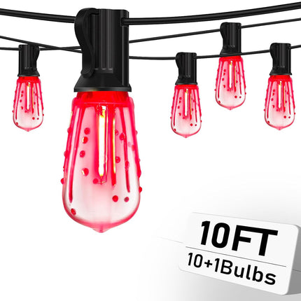 10Ft Halloween LED String Light with Red Blood Tear Drops, Halloween Decorations Lights with 10 ST40 LED Bulbs, Outdoor Spooky Lights for Patio, Balcony, Party Decoration, Black