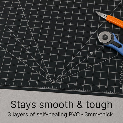 XNM Premium Self Healing Cutting Mat - 24 Inches by 36 Inches - A1, 3 Layer Quality PVC Construction - Dual Sided, Imperial and Metric Grid Lines - Perfect for Cutting, Sewing, and Crafts