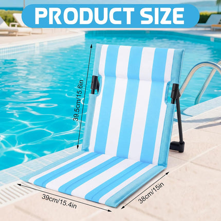 Foldable Poolside Chair Portable Beach Chair, Blue White, 2 Pcs