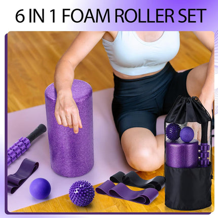 12 Pcs Foam Roller Set - 6 in 1 Deep Muscle Recovery Kit Includes Back Roller, Massage Ball, Muscle Stick, Fasciitis Ball, Stretch Strap & Bag for Body Physical Exercise Therapy, 2 Set