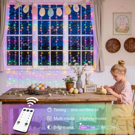 300LED Curtain Lights for Easter Decor, 9.8X9.8Ft, Pastel