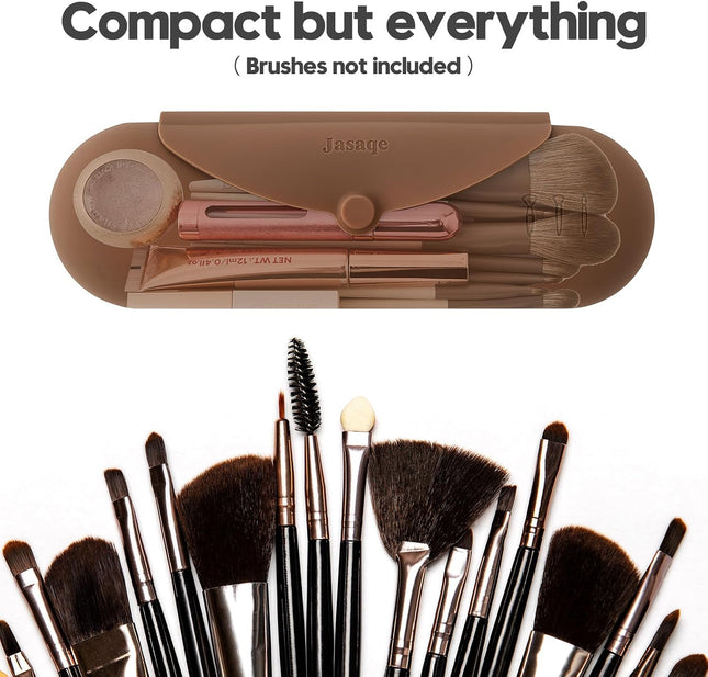 Silicone Makeup Brush Holder，Travel Makeup Bag-Soft Portable Cosmetic Face Brushes Holder，Large Travel Makeup Brush Case with Anti-Fall Out Magnetic Closure