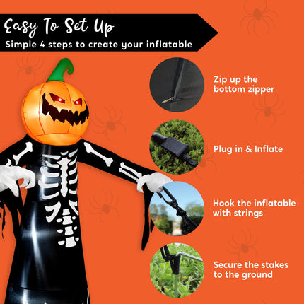 9 Ft Halloween Inflatables Pumpkin Skeleton Decorations with Built-In LED Lights,Large Blow up Decoration for Yard Lawn Garden Indoor Outdoor, Pumpkin Skeleton Inflatable Decoration