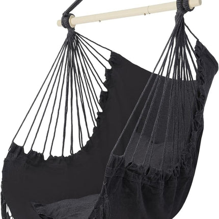 XXL Macrame Hammock Chair - Comfortable Indoor/Outdoor Swing with Drink Holder