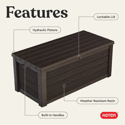 Eastwood 150 Gallon Durable Resin Outdoor Storage and Organization Deck Box for Patio Furniture and Supplies, Brown