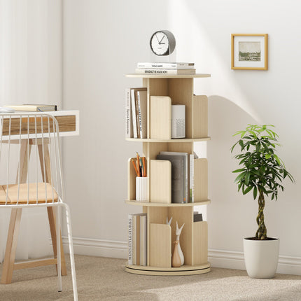 3-Tier Rotating Bookshelf with Dividers and Anti-Falling Baffles
