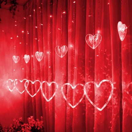 Valentines Day Lights, 138LED 9FT 12Heart Curtain String Lights with 8 Modes, Plug in Galentines Decorations for Indoor Window Outdoor Wedding Party Decor (Red)