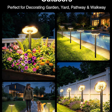3X Larger & Taller Solar Pathway Lights Outdoor, 2 Pack Metal Solar Powered Garden Lights Waterproof, 2 Lighting Modes Adjustable Solar Landscape Path Lights for outside Yard Walkway Driveway
