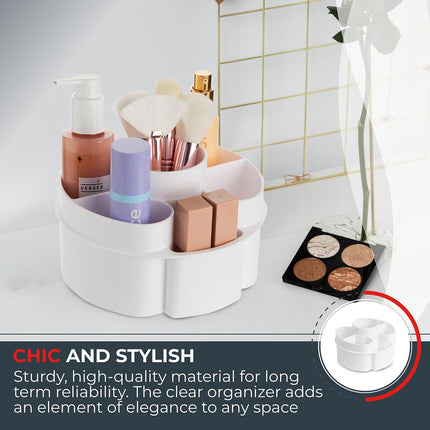 Small 360 Rotating Makeup Organizer, 5 Compartments, round White