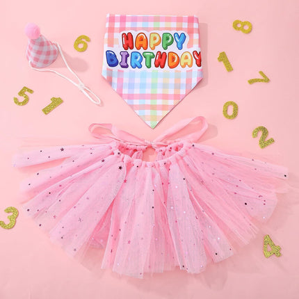 Dog Birthday Party Outfit Set for Small Medium Dog Cat Puppy Pink
