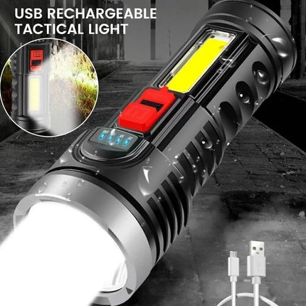 LED Flashlight Torch Rechargeable Work Light Built-In Battery