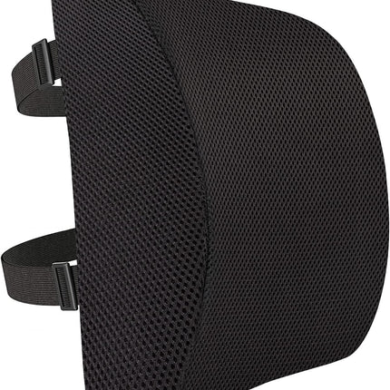 Rectangular Memory Foam Back Support Cushion for Office Chairs, Non-Slip Base for Long Sitting, Black