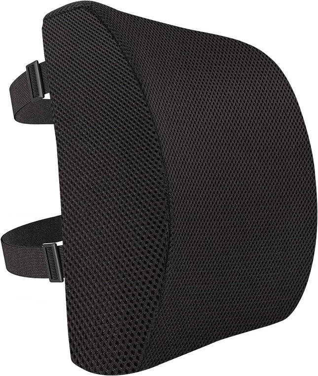 Rectangular Memory Foam Back Support Cushion for Office Chairs, Non-Slip Base for Long Sitting, Black