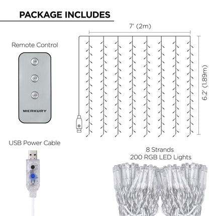 200-Count Multicolor Cascading Curtain String Lights, Usb-Powered, 7 Ft X 6.2 Ft, with Remote, Indoor Use