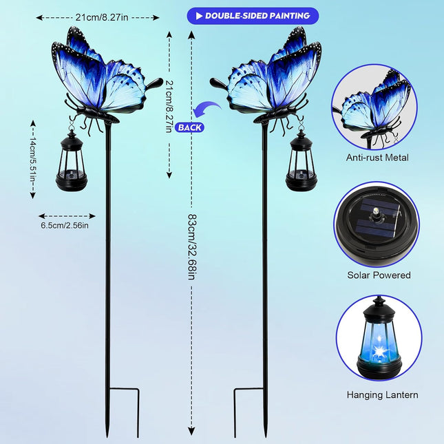 Solar Lights Outdoor 32.7In Metal Butterfly Garden Stakes with Solar Lights