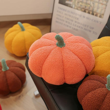 Halloween or Thanksgiving Decorative Pumpkin Throw Pillow Pumpkin Shaped Pillow 3D Simulated Pumpkin Pillows for Home Fall Autumn Decoration(Brown 9''+ Green 9'')