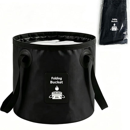 Collapsible Bucket with Handle, Lightweight Folding Water Container, Portable Collapsible Bucket for Fishing, Camping, Hiking, Backpacking, Outdoor Survival, Car Washing Black 20L
