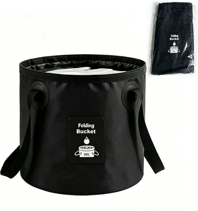Collapsible Bucket with Handle, Lightweight Folding Water Container, Portable Collapsible Bucket for Fishing, Camping, Hiking, Backpacking, Outdoor Survival, Car Washing Black 20L