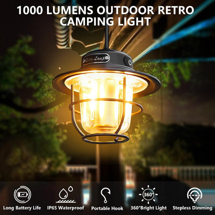 Camping Lantern, Portable Camping Light, Rechargeable Lanterns 4 Light Modes(1300-6500K), Adjustable Brightness, Waterproof Tent Lantern LED Lanterns for Power Outages, Camping, Fishing
