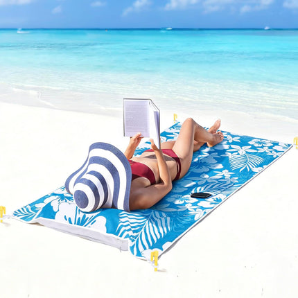 79"×35" Beach Blanket Waterproof Sandproof with Inflatable Pillow
