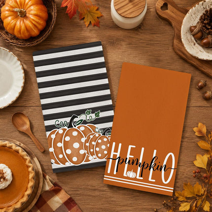 Fall Hello Pumpkin Kitchen Towels Dish Towels Set of 2-18 X 26 Inch