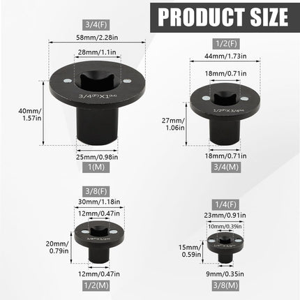 4Pcs Low Profile Impact Socket Adapter Set for Tight Spaces, Cr‑Mo Steel