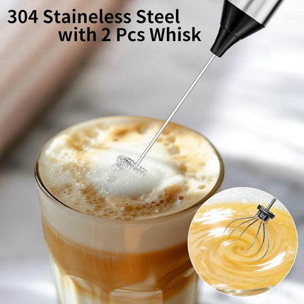 Rechargeable Hand Frother with Stand, Handheld Milk Frother for Coffee