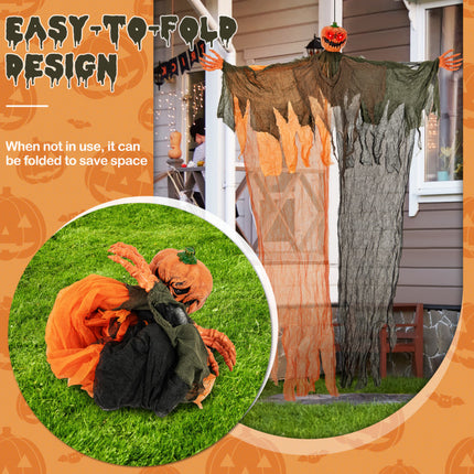 6 Feet Hanging Pumpkin Ghost with Red Glowing Eyes and Bendable Arms