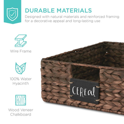 4 16X12In Woven Water Hyacinth Pantry Baskets W/ Chalkboard Label, Chalk Marker