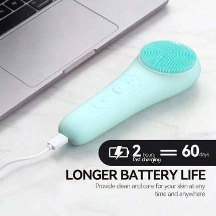 Rechargeable Silicone Facial Cleansing Brush for Women & Men - 5 Modes Waterproof Face Scrubber with Heat Massage, Deep Cleansing & Exfoliating Electric Face Brush (Green)