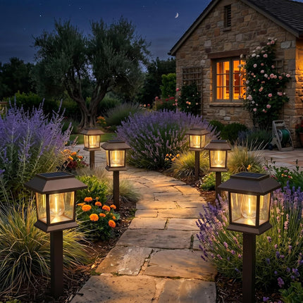 Solar Outdoor Lights, 12 Pack Solar Pathway Lights Waterproof, Landscape Lighting for Path Walkway Lawn Garden Yard outside Décor, Brown