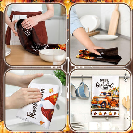Set of 6 Fall Kitchen Towels Autumn Dish Towel Vintage Pumpkin Towel