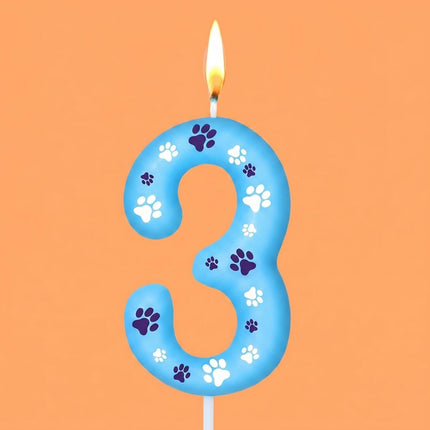 Blue Dog Paw Birthday Number Candles