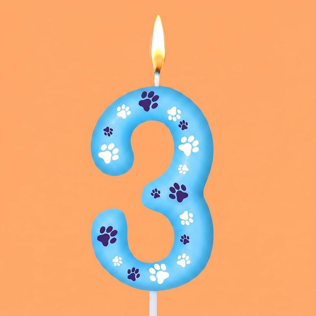Blue Dog Paw Birthday Number Candles